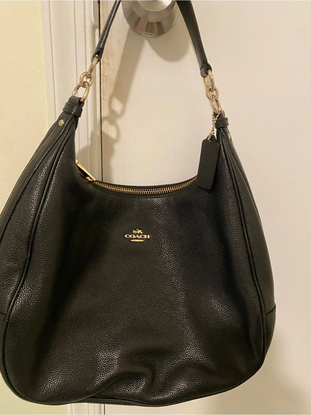 Coach Black Pebbled Leather Shoulder Hobo with Gold Hardware